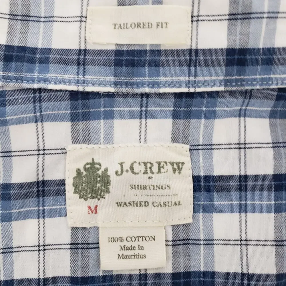 J. Crew Shirt Washed Tailored Fit Men M Blue Plaid Long Sleeve Collar Stay